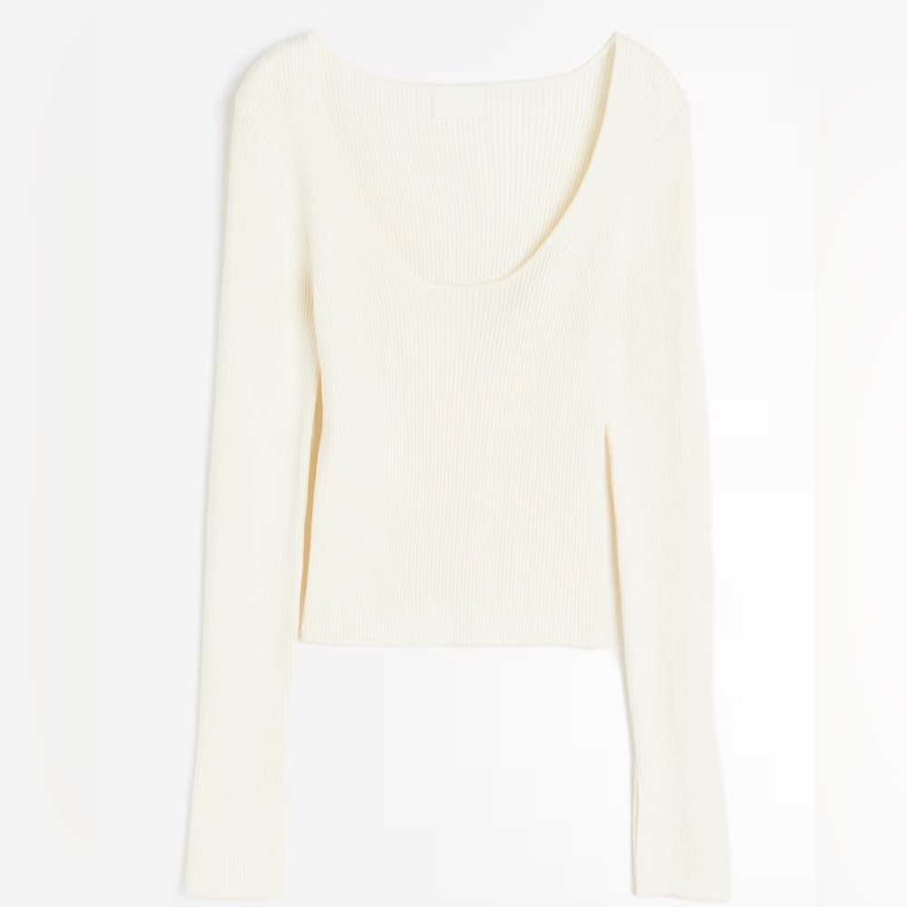 H&M Ribbed Knit Longsleeve Sweater Top Women’s XS Slit Sleeve Ends